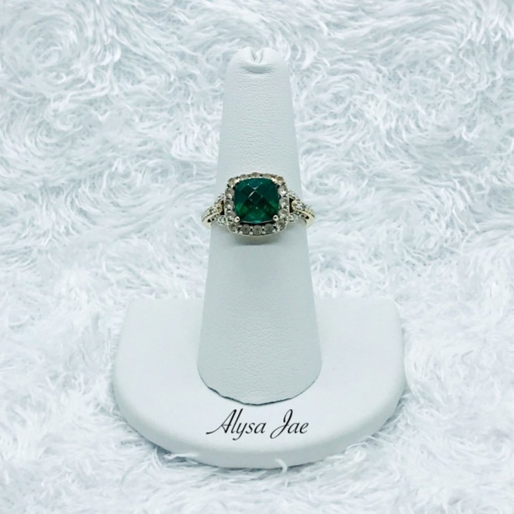 Emerald, White Topaz & Diamond Filigree Ring, 7 - Picture 2 of 13